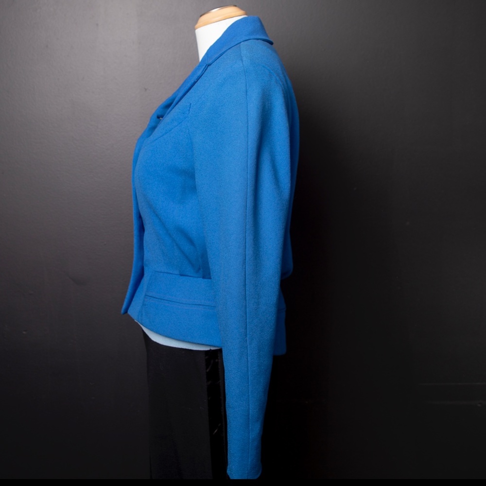 50s Blue Suit Jacket w/ Removable Real Fur collar - Picture 2 of 8